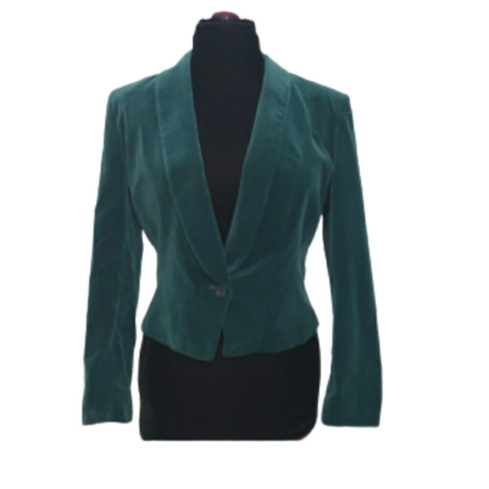 Maison‎ Blanche Blazer Green Crushed Velvet Shawl Collar Lined Medium Festive